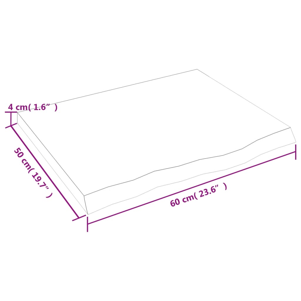 столешница, 60 x 50 x (2-4) см, необработанная дубовая древесина