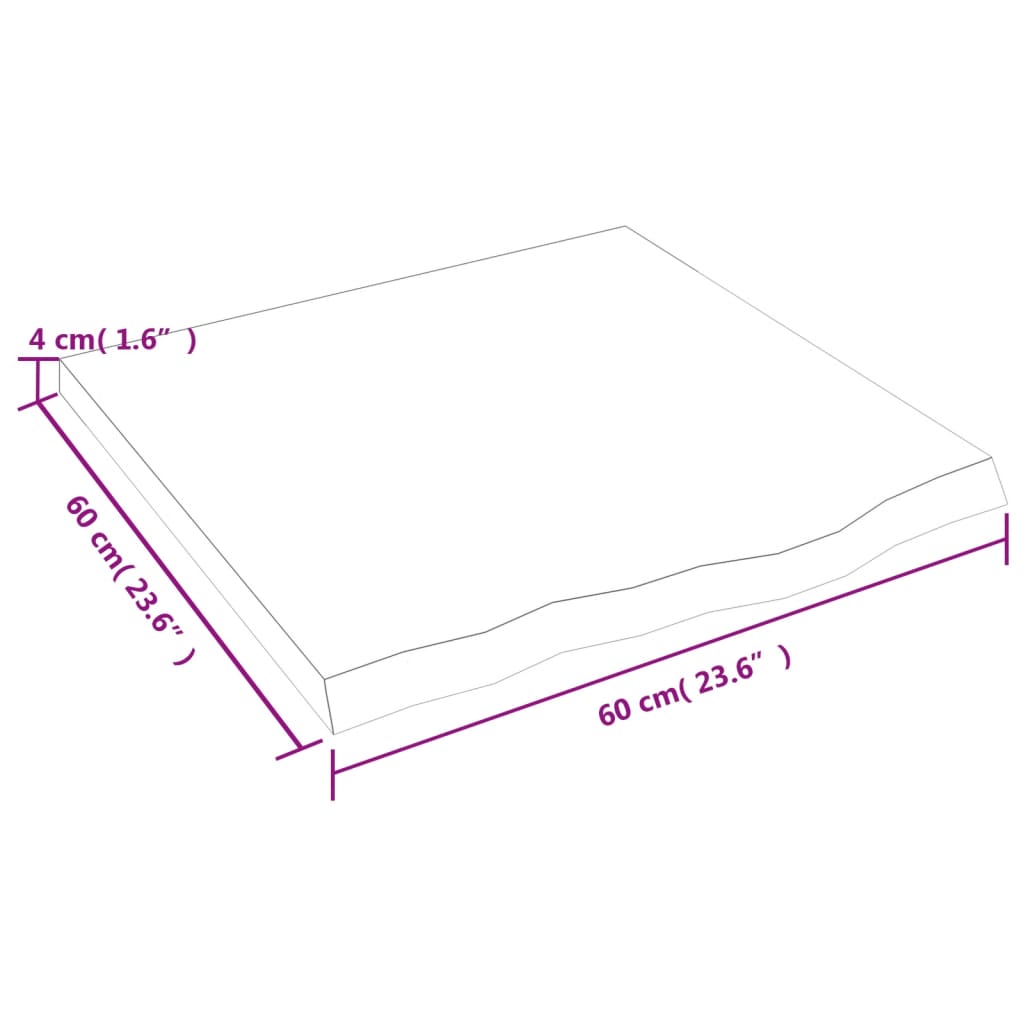 lauaplaat, 60 x 60 x (2–4) cm, töötlemata tammepuit