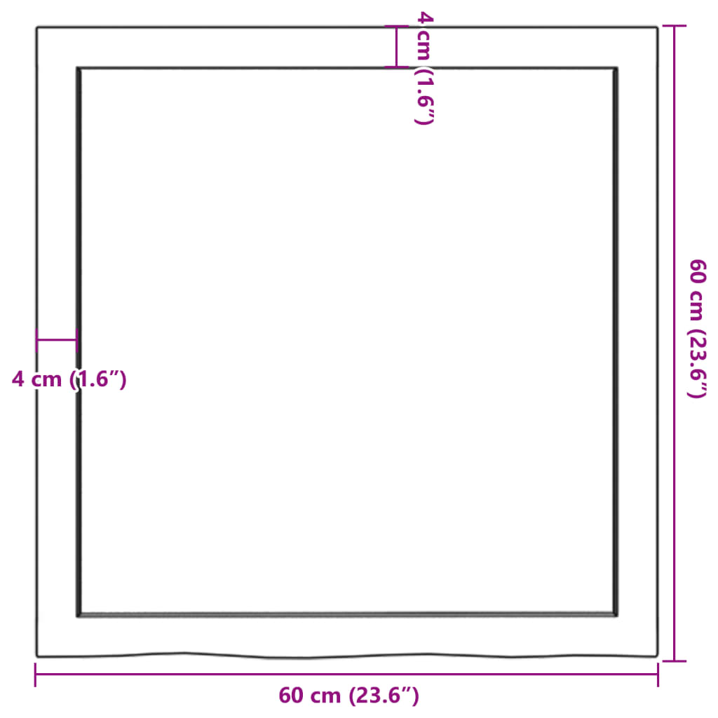 lauaplaat, 60 x 60 x (2–4) cm, töötlemata tammepuit