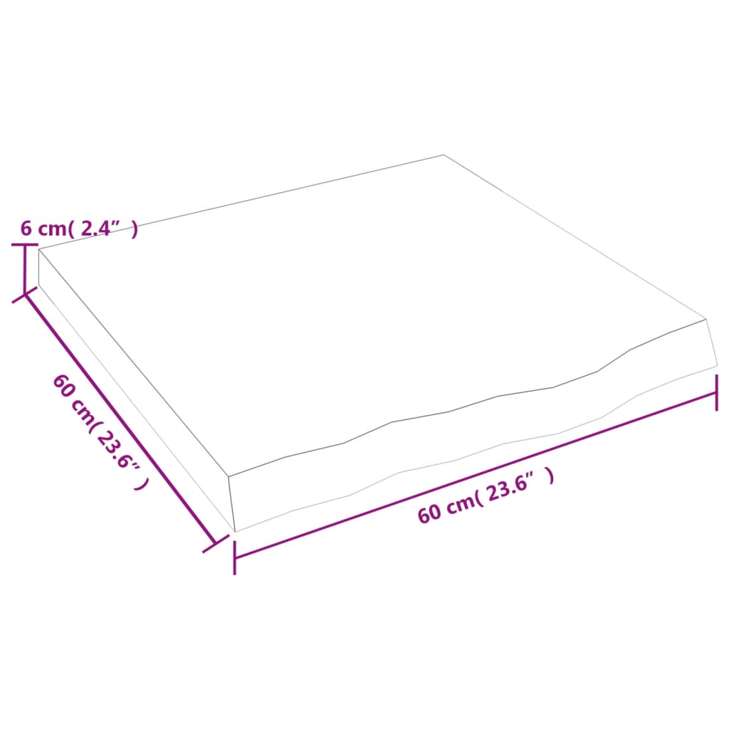 lauaplaat, 60 x 60 x (2-6) cm, töötlemata tammepuit