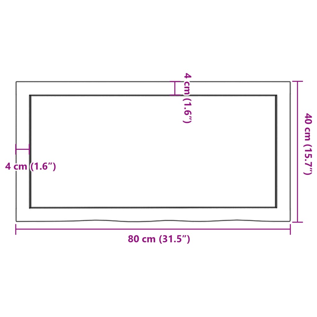 lauaplaat, 80 x 40 x (2-4) cm, töötlemata tammepuit