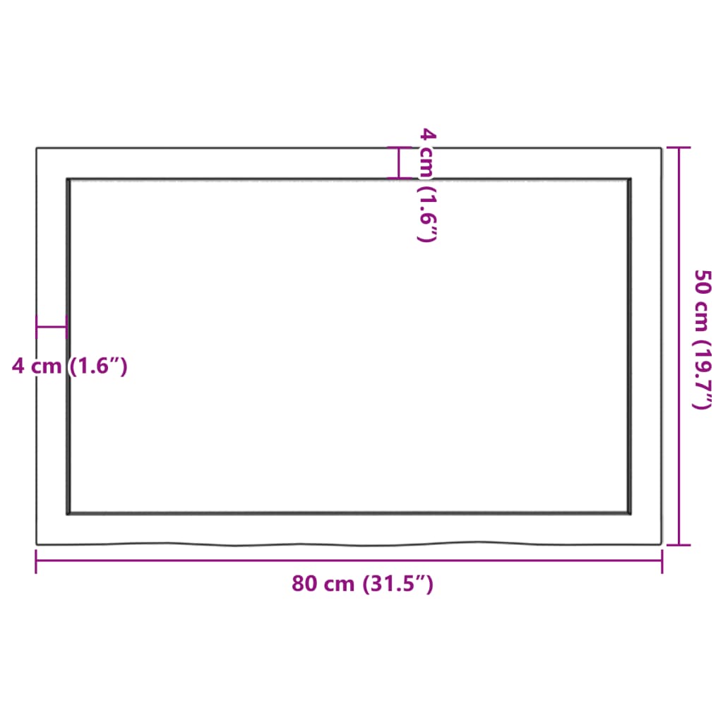 lauaplaat, 80 x 50 x (2-4) cm, töötlemata tammepuit