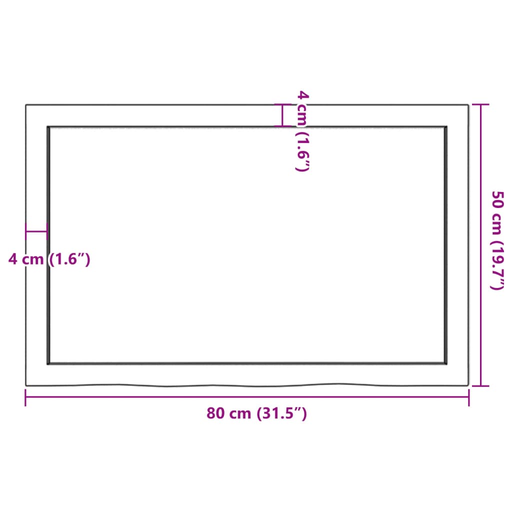 lauaplaat, 80 x 50 x (2-6) cm, töötlemata tammepuit