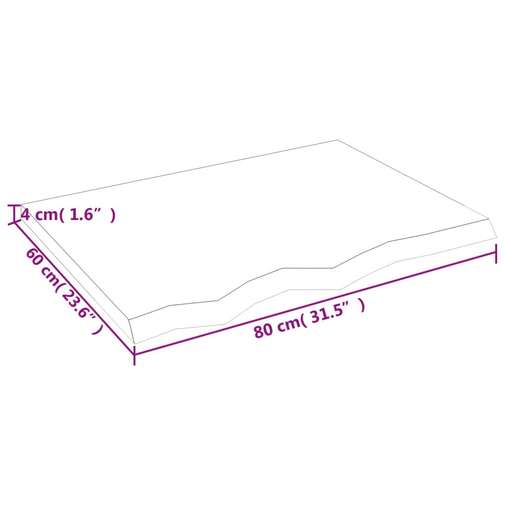 lauaplaat, 80 x 60 x (2-4) cm, töötlemata tammepuit