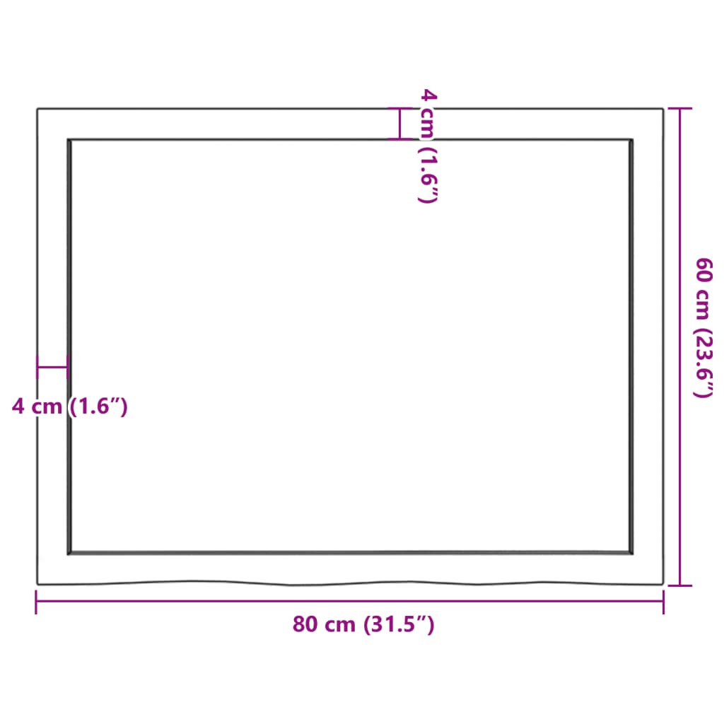 lauaplaat, 80 x 60 x (2-4) cm, töötlemata tammepuit