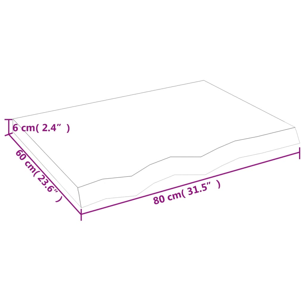 lauaplaat, 80 x 60 x (2-6) cm, töötlemata tammepuit