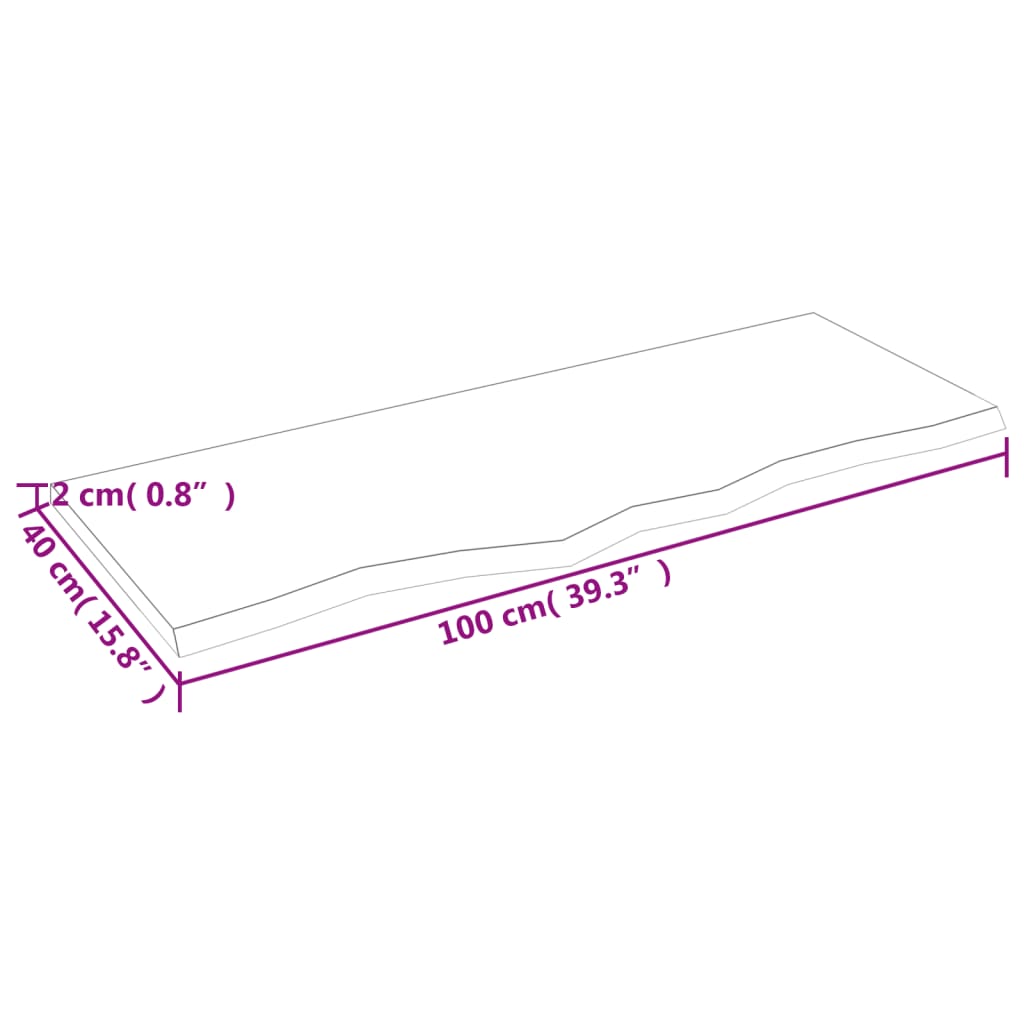 lauaplaat, 100x40x2 cm, töötlemata tammepuit