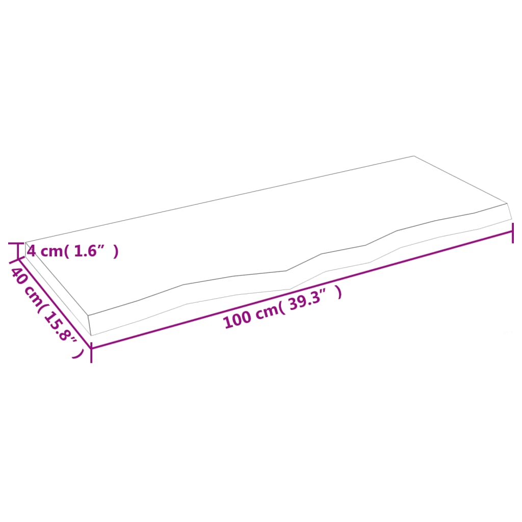 lauaplaat, 100 x 40 x (2–4) cm, töötlemata tammepuit