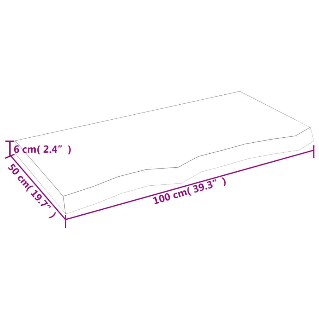 lauaplaat, 100 x 50 x (2-6) cm, töötlemata tammepuit