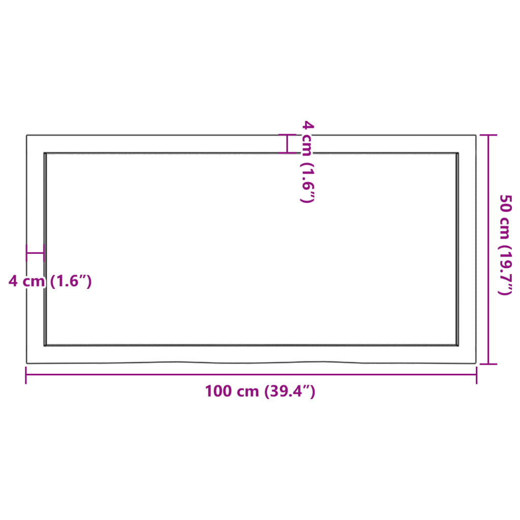 lauaplaat, 100 x 50 x (2-6) cm, töötlemata tammepuit