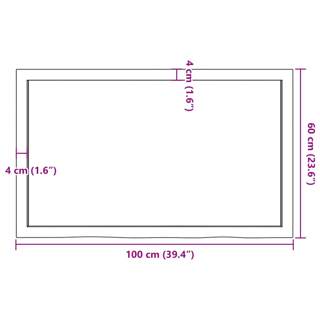 lauaplaat, 100x60x(2-4) cm, töötlemata tammepuit