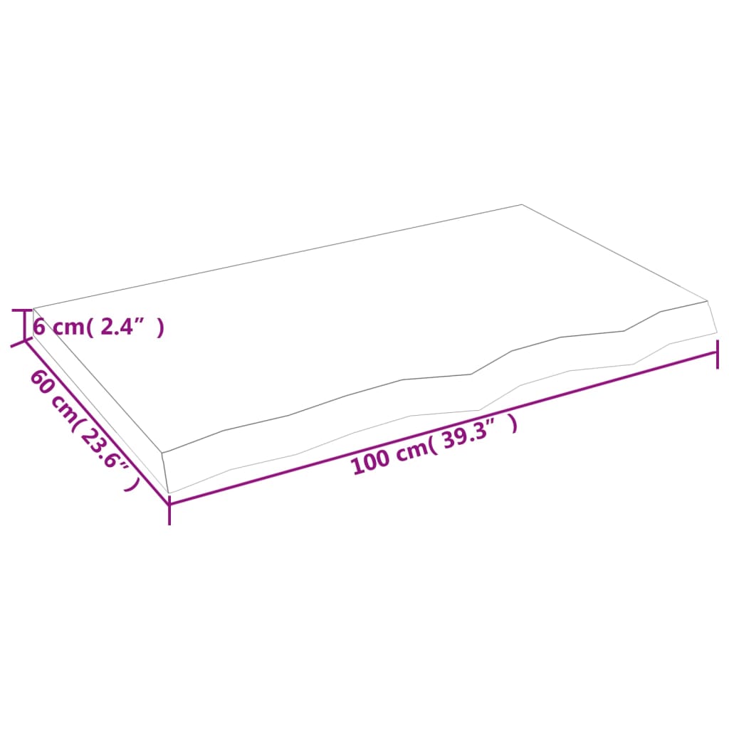 lauaplaat, 100x60x(2-6) cm, töötlemata tammepuit