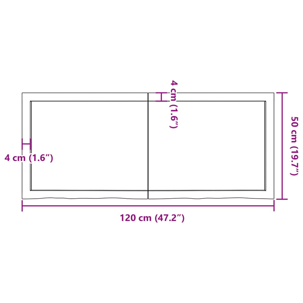 lauaplaat, 120 x 50 x (2-4) cm, töötlemata tammepuit