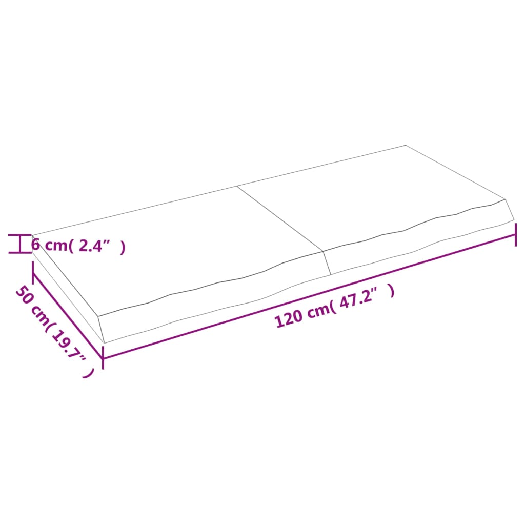 lauaplaat, 120 x 50 x (2-6) cm, töötlemata tammepuit