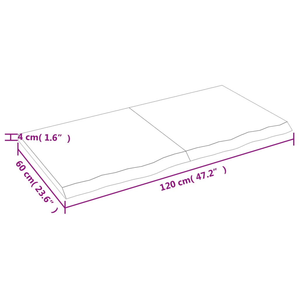 lauaplaat, 120 x 60 x (2-4) cm, töötlemata tammepuit