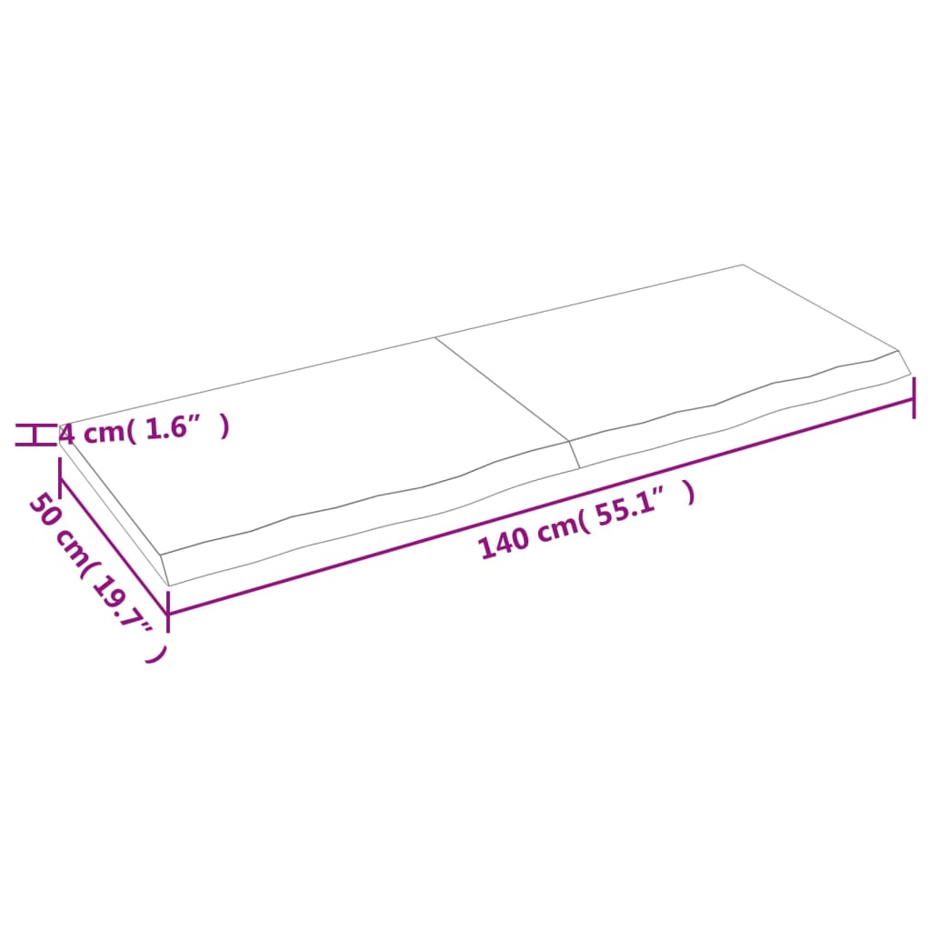 lauaplaat, 140x50x(2-4) cm, töötlemata tammepuit