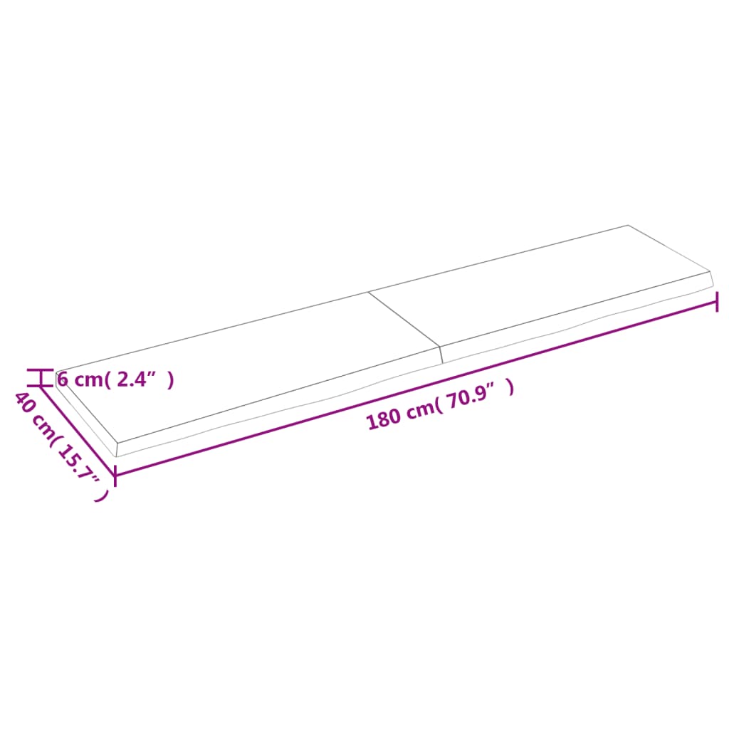 lauaplaat, 180x40x(2-6) cm, töötlemata tammepuit