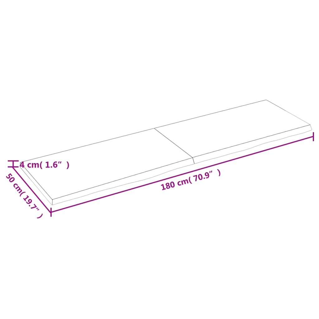 lauaplaat, 180x50x(2-4) cm, töötlemata tammepuit