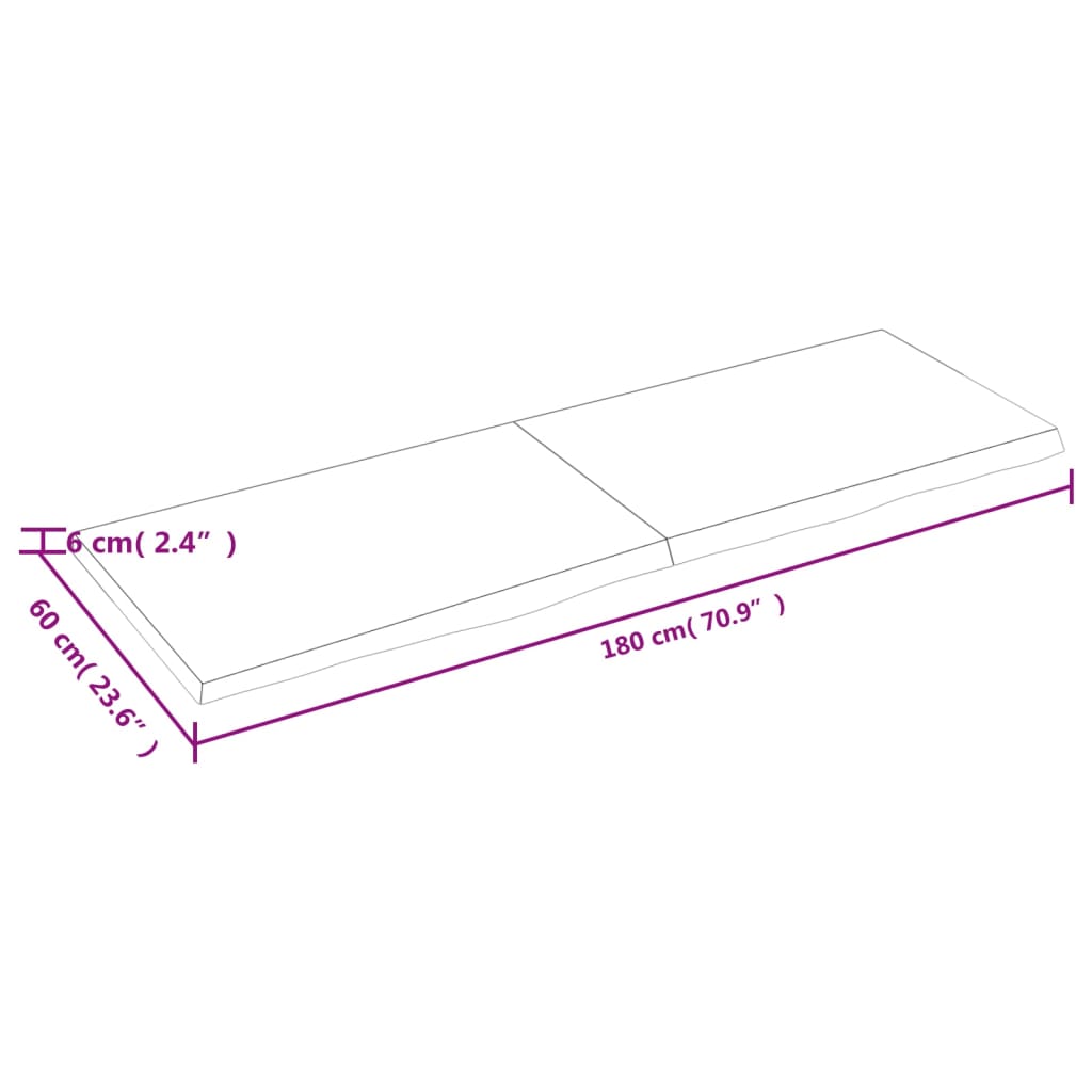 lauaplaat, 180x60x(2-6) cm, töötlemata tammepuit