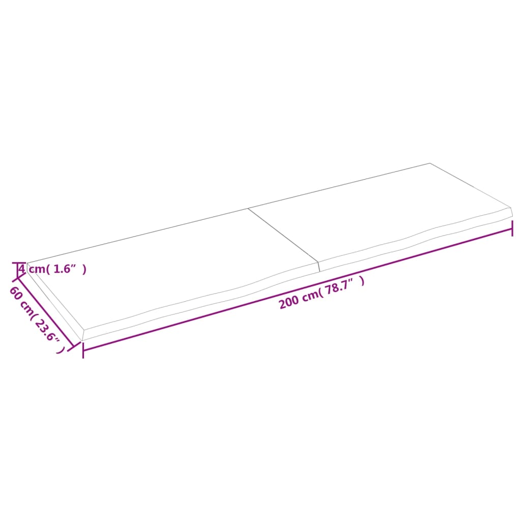 lauaplaat, 200x60x(2-4) cm, töötlemata tammepuit