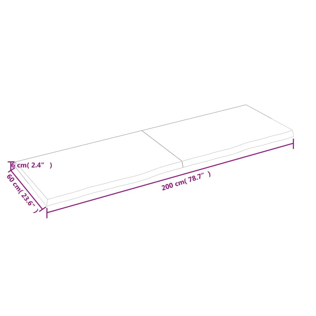 lauaplaat, 200x60x(2-6) cm, töötlemata tammepuit