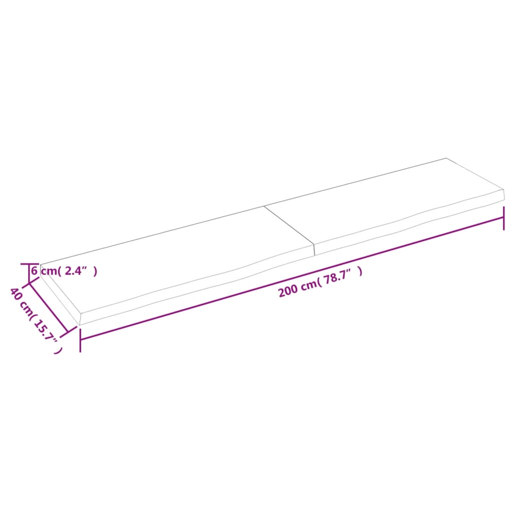 lauaplaat, helepruun, 200x40x(2-6) cm, töödeldud tammepuit