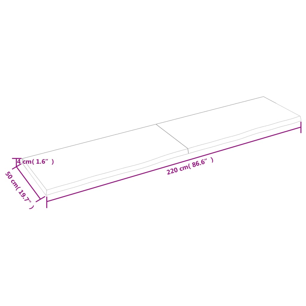 lauaplaat, helepruun, 220x50x(2-4) cm, töödeldud tammepuit