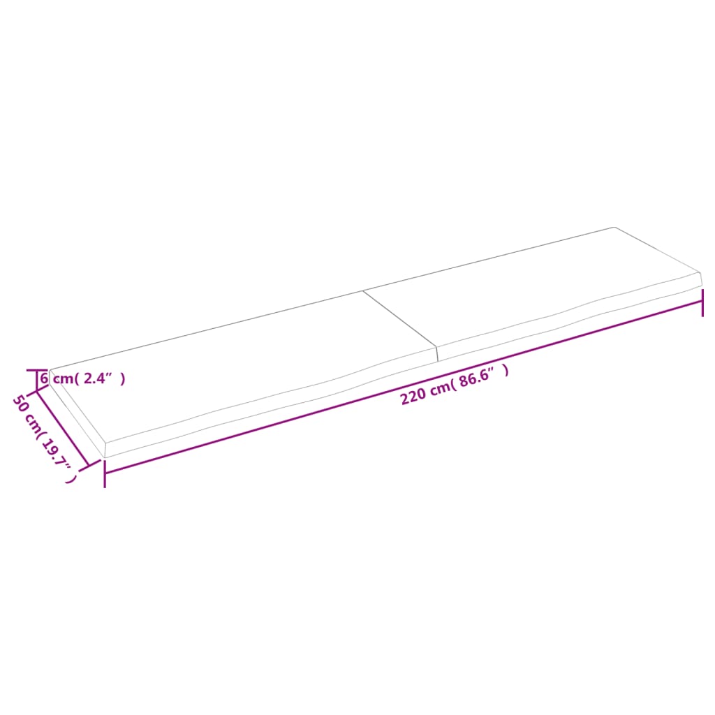 lauaplaat, helepruun, 220x50x(2-6) cm, töödeldud tammepuit