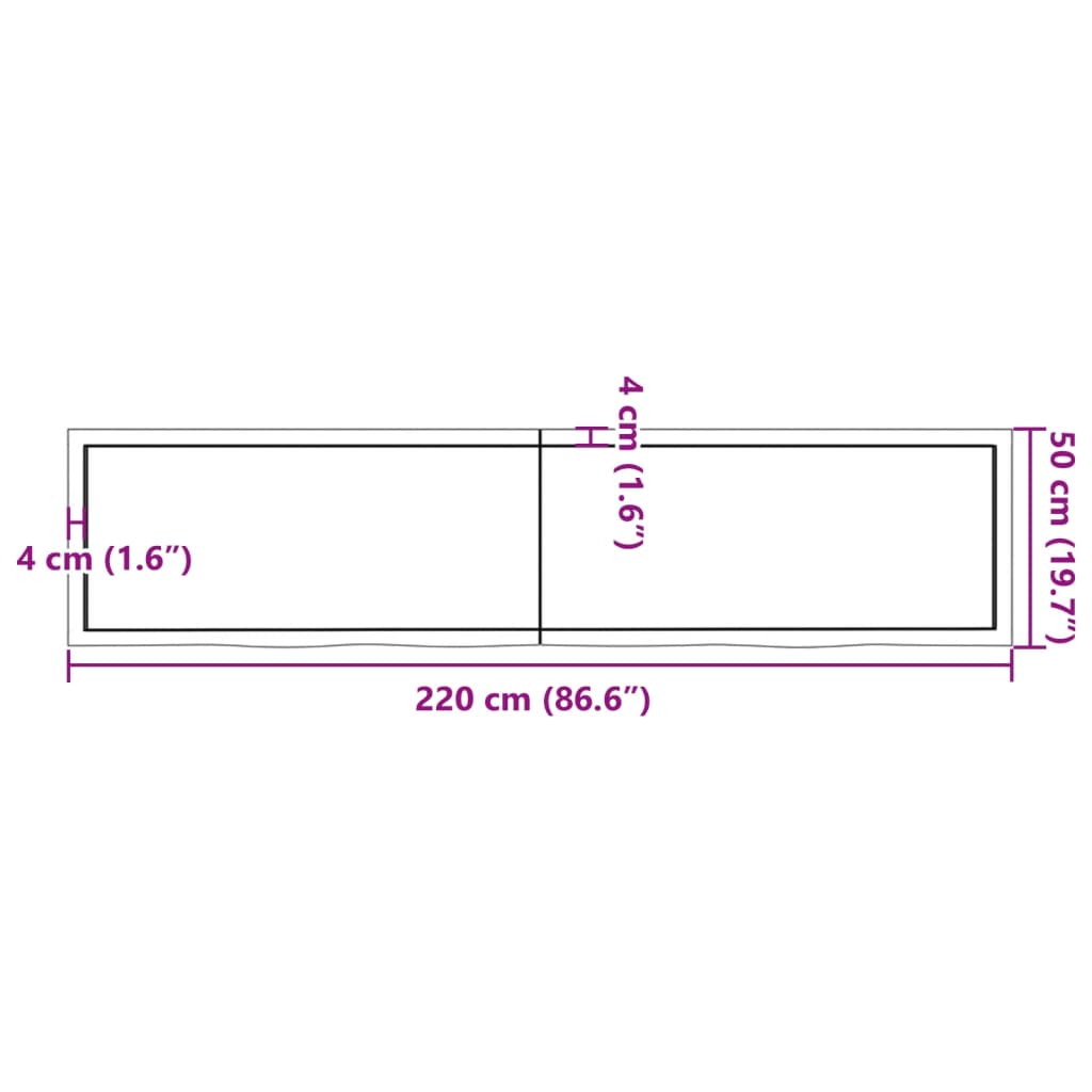 lauaplaat, helepruun, 220x50x(2-6) cm, töödeldud tammepuit