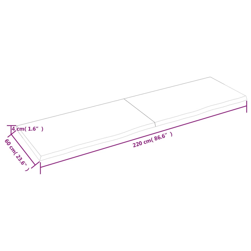 lauaplaat, helepruun, 220x60x(2-4) cm, töödeldud tammepuit