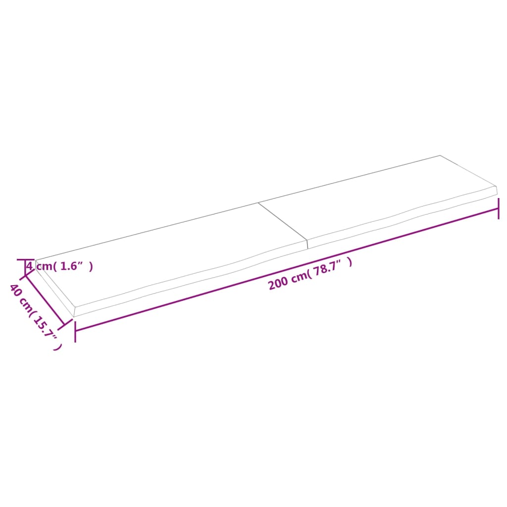 lauaplaat, tumepruun, 200 x 40 x (2-4) cm, töödeldud tammepuit