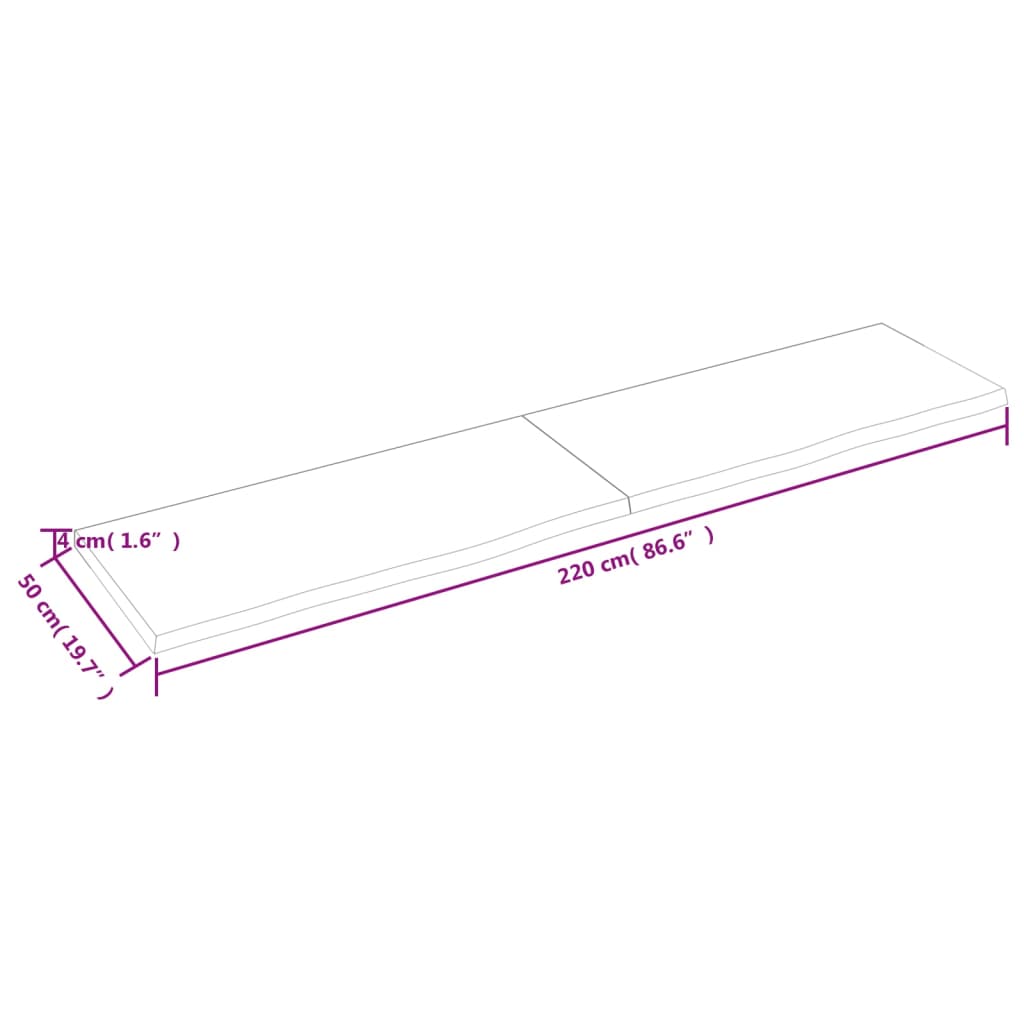 lauaplaat, tumepruun, 220x50x(2-4) cm, töödeldud tammepuit