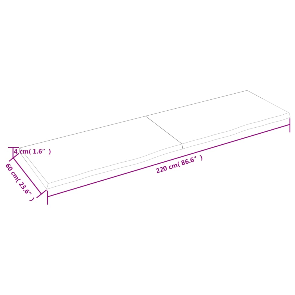 lauaplaat, tumepruun, 220x60x(2-4) cm, töödeldud tammepuit