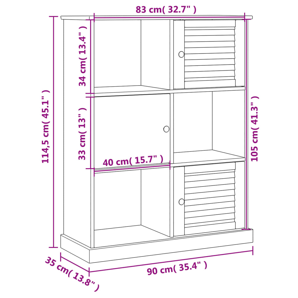 книжный шкаф "VIGO", серый, 90 x 35 x 114,5 см, сосна