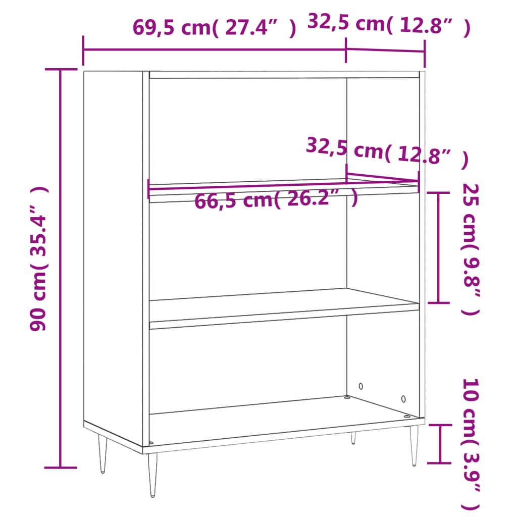 raamaturiiul, hall Sonoma tamm, 69,5 x 32,5 x 90 cm, tehispuit