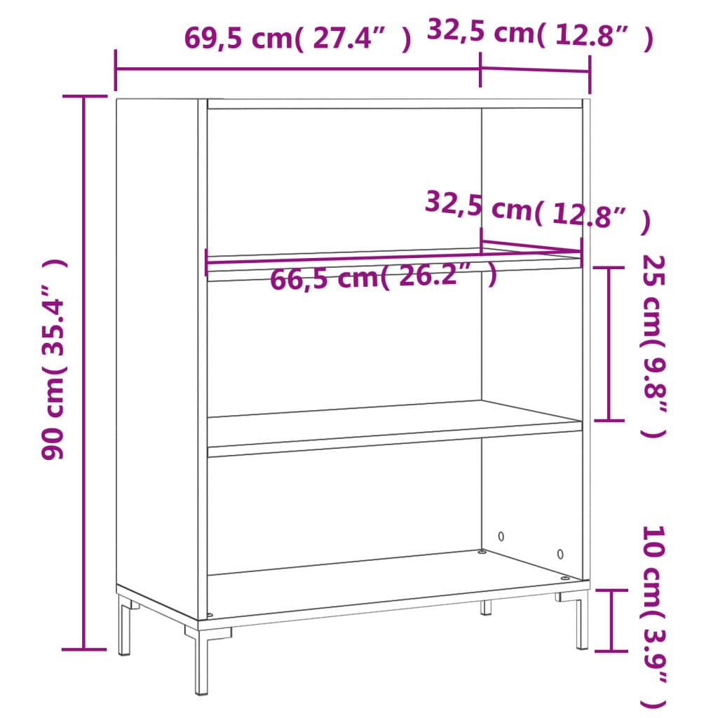 raamaturiiul, hall Sonoma tamm, 69,5 x 32,5 x 90 cm, tehispuit