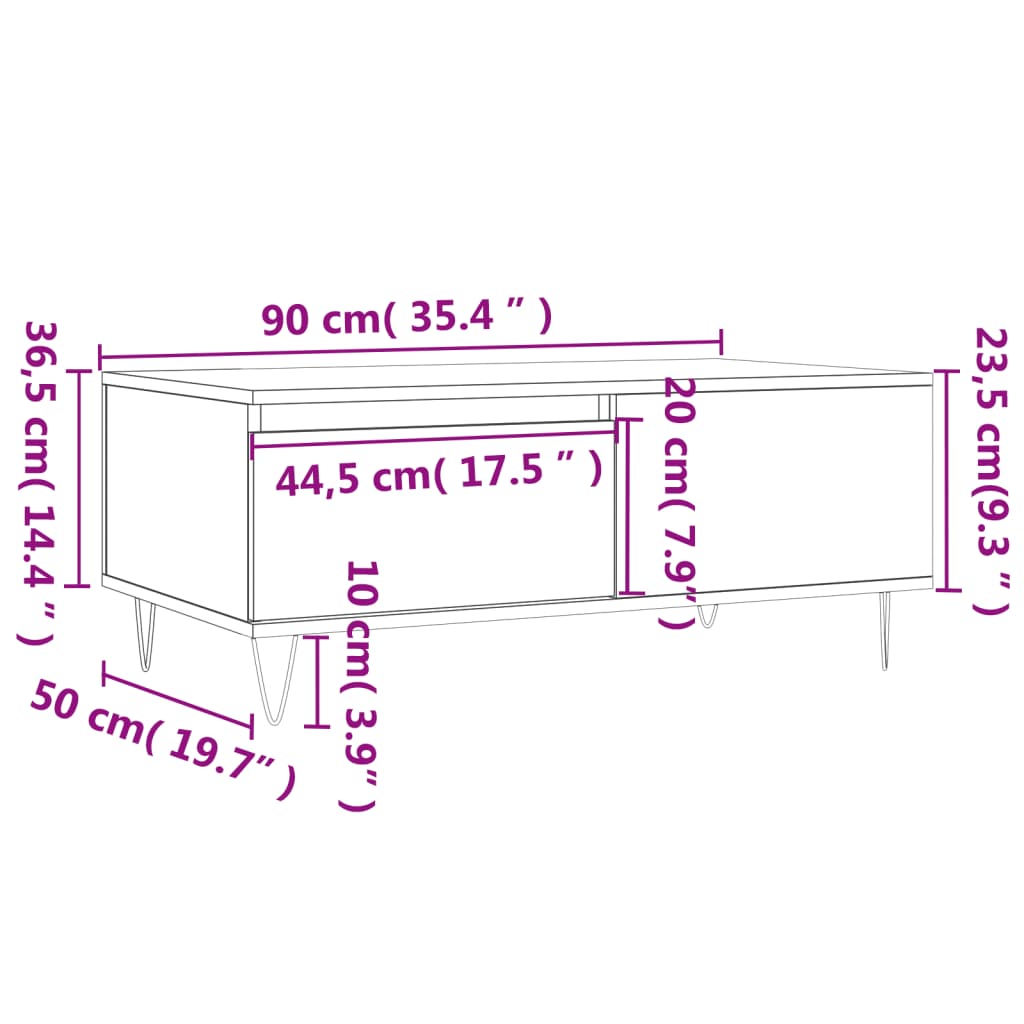 kohvilaud, hall Sonoma tamm, 90x50x36,5 cm, tehispuit