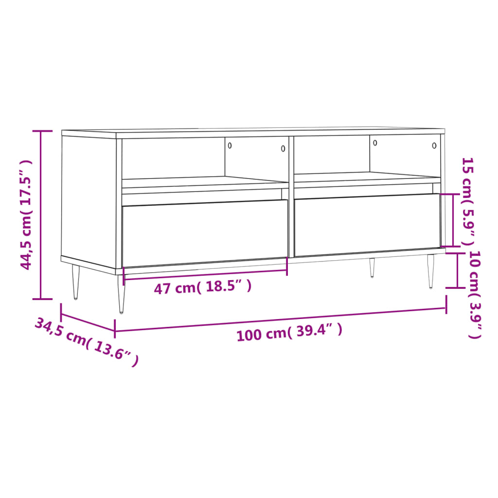 telerikapp, valge, 100 x 34,5 x 44,5 cm, tehispuit