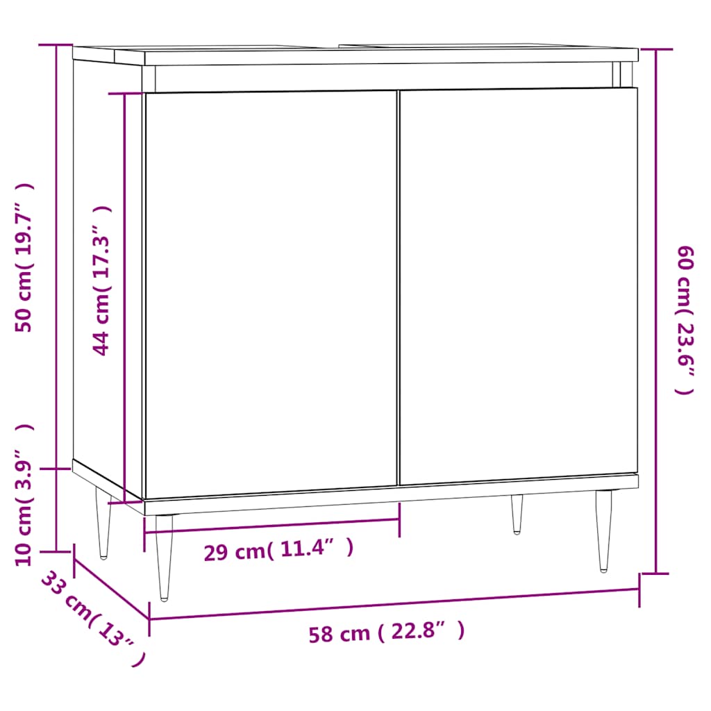 vannitoakapp, hall Sonoma tamm, 58 x 33 x 60 cm, tehispuit