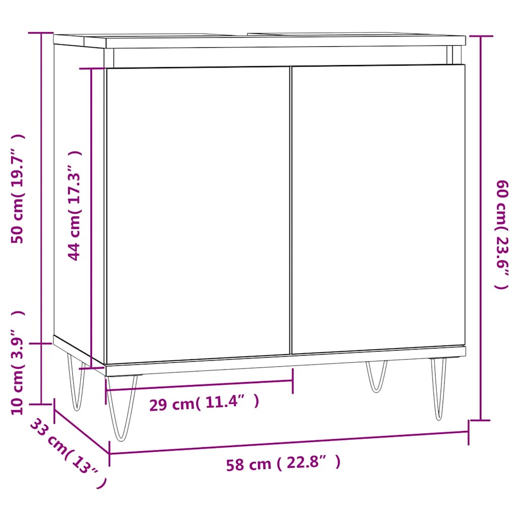 vannitoakapp, hall Sonoma tamm, 58 x 33 x 60 cm, tehispuit