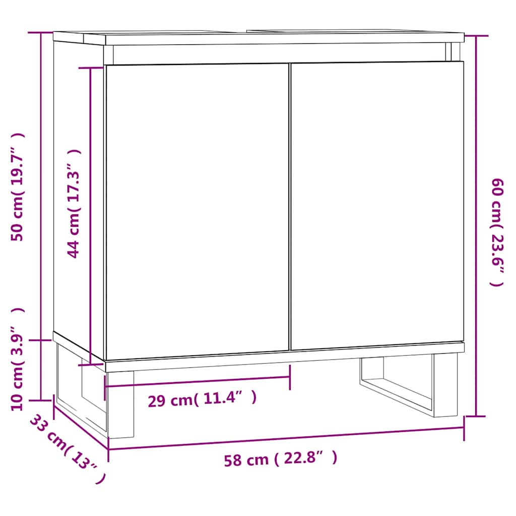 vannitoakapp, hall Sonoma tamm, 58 x 33 x 60 cm, tehispuit