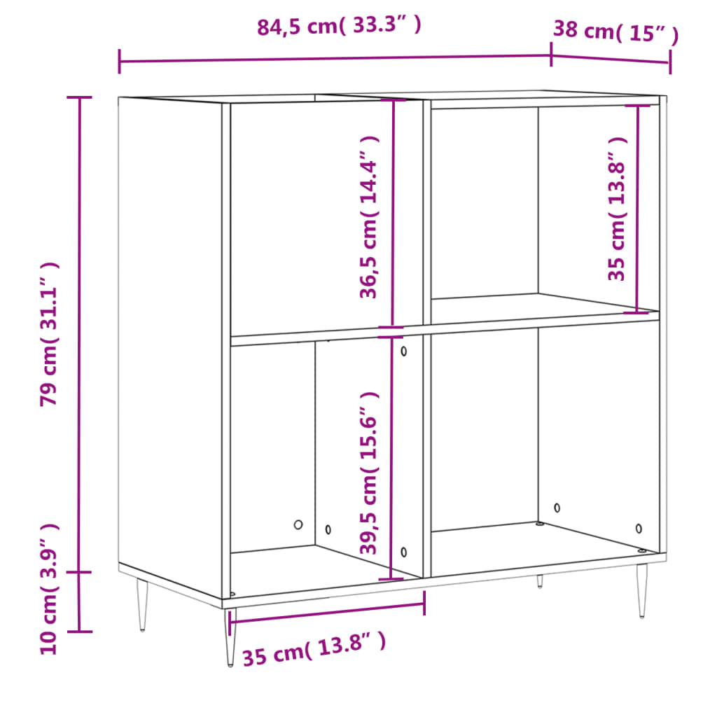 тумба для пластинок, белая, 84,5 x 38 x 89 см, искусственное дерево