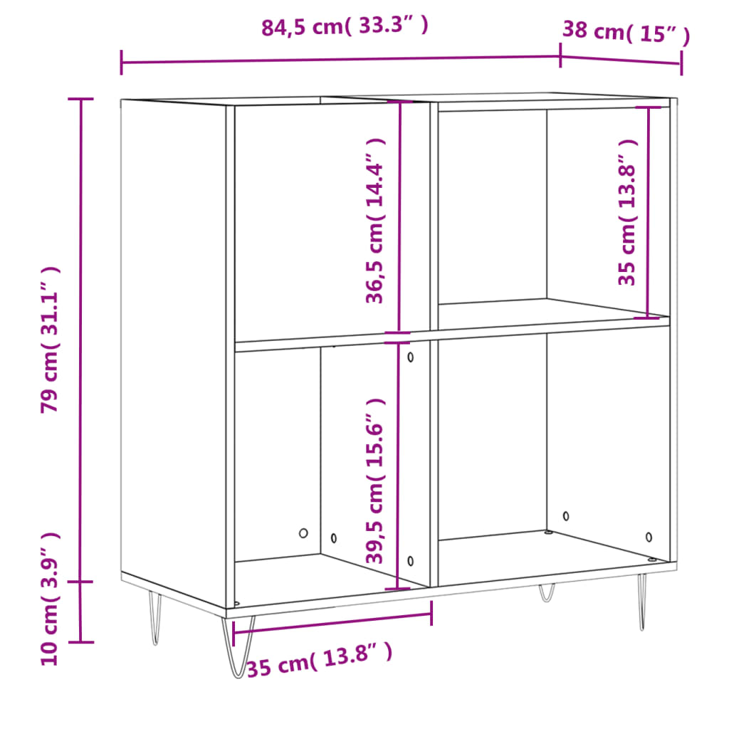 тумба для пластинок, белая, 84,5 x 38 x 89 см, искусственное дерево