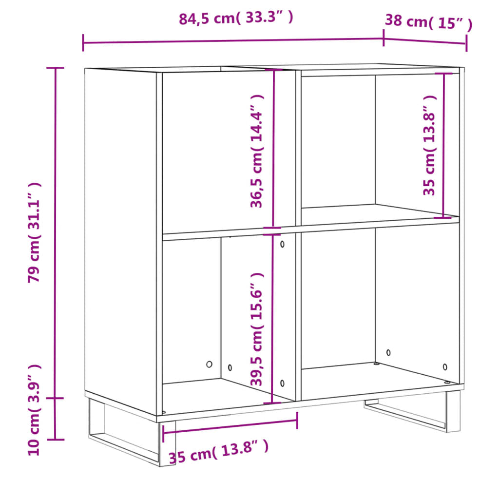 тумба для пластинок, глянцевая белая, 84,5 x 38 x 89 см, искусственное дерево