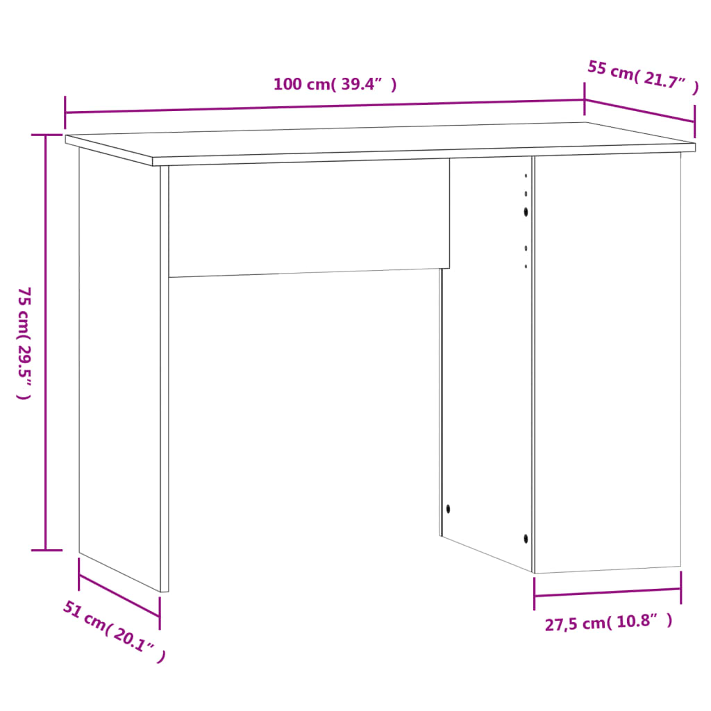 kirjutuslaud, hall Sonoma tamm, 100x55x75 cm, tehispuit