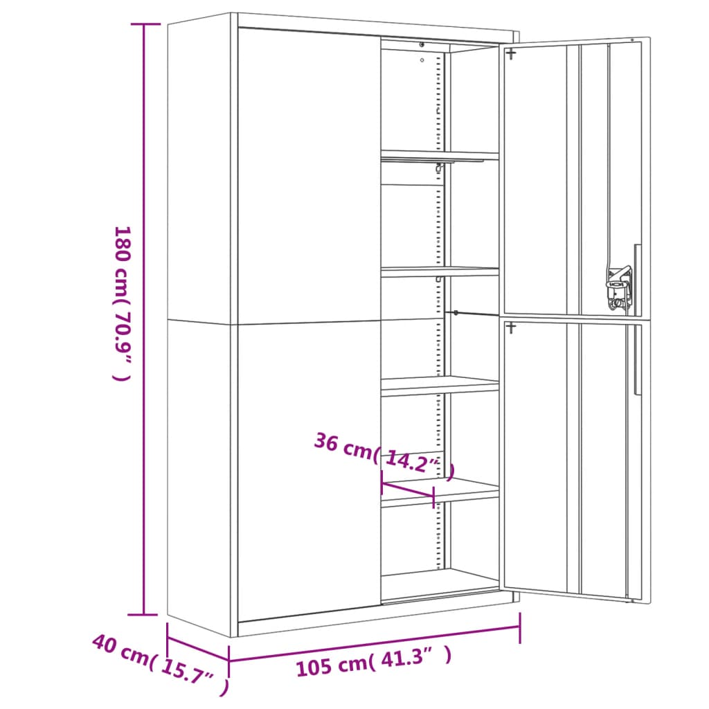 dokumendikapp, helehall, 105 x 40 x 180 cm, teras