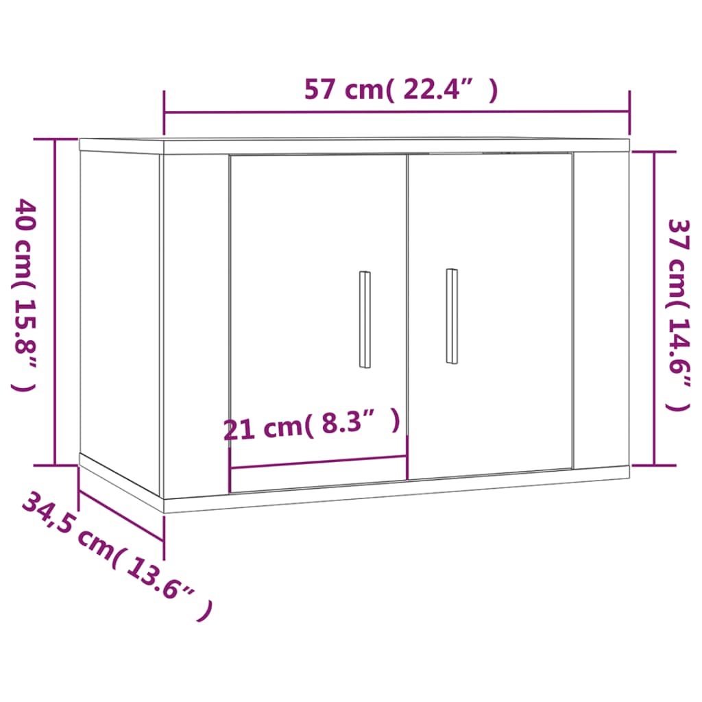 Настенные тумбы под ТВ, 2 шт., глянцевые белые, 57 x 34,5 x 40 см