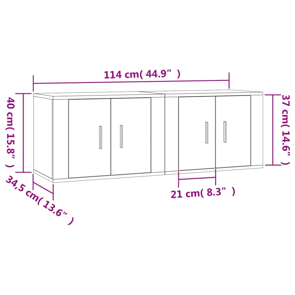 seina telerikapid 2 tk, pruun tamm, 57 x 34,5 x 40 cm