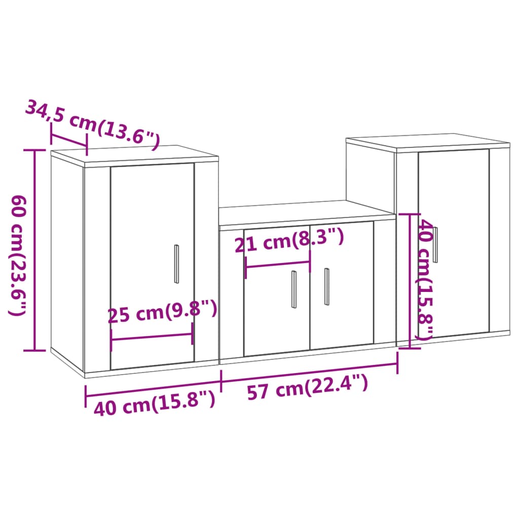 3-osaline telerikappide komplekt, valge, tehispuit