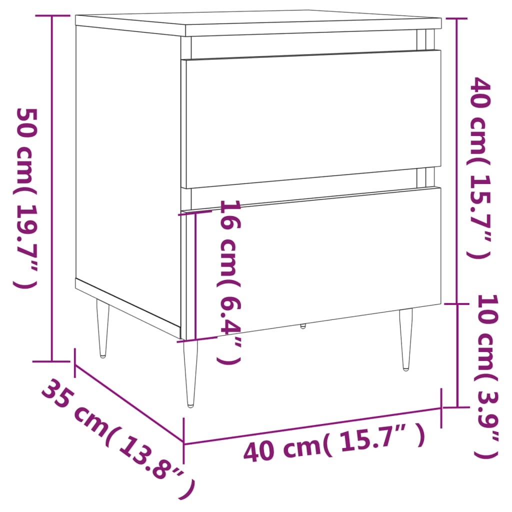 тумбочки прикроватные 2 шт., белые, 40 x 35 x 50 см, искусственное дерево